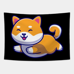 Cute Shiba Inu Dog Running Cartoon Tapestry