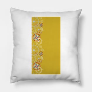 Gears, ships steering wheel, compass rose fun designs on yellow background Pillow