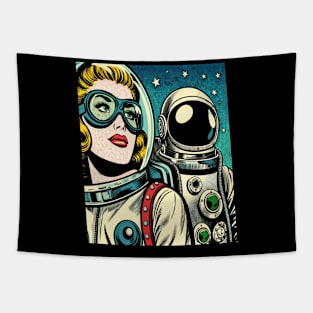 Pop Art Astronauts in Space Comic Book Style Tapestry