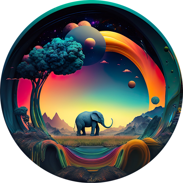 Surrealist Psychedelic Elephant Journey Kids T-Shirt by Bee's Pickled Art