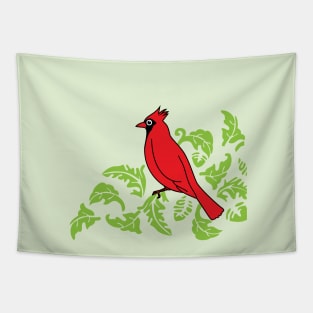 Cardinal bird perching on leaves pop art Tapestry