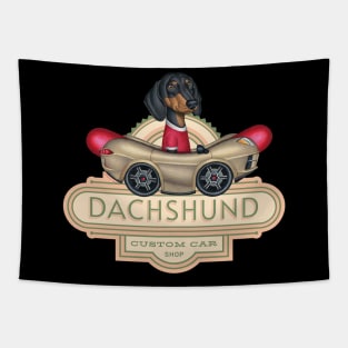 Dachshund Custom Car Shop Tapestry