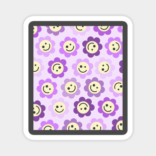 Purple Flower Happy Faces Magnet