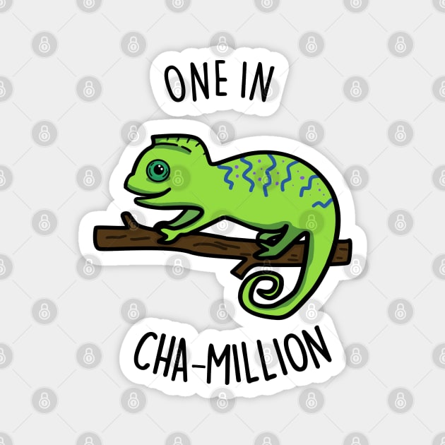 One In Cha-Million Cute Chameleon Pun. Magnet by punnybone