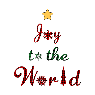 Joy to the world Christmas Tree Red Green Plaid. T-Shirt