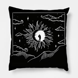 Valentines day - Romantic sun and moon in sky - Black and white Pillow