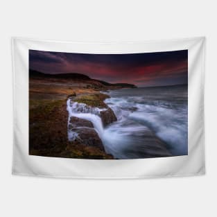 Moody coastal waterfall Tapestry