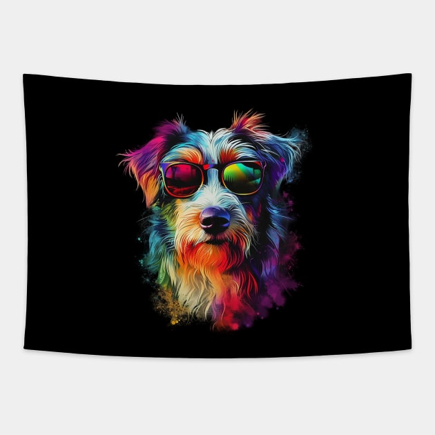 Colourful Cool Golden Doodle Dog with Sunglasses Tapestry by CollSram