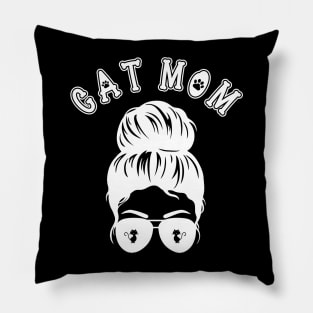 Cat Mom Messy Bun and Aviator Sunglasses Graphic Design Pillow