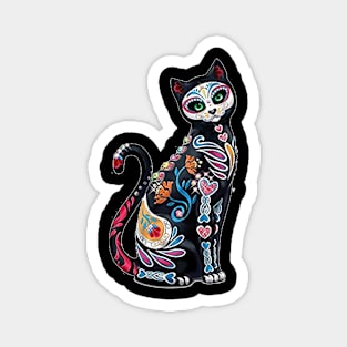 Mosaic Sugar Skull Day Of The Dead Cat Art Apparel Magnet