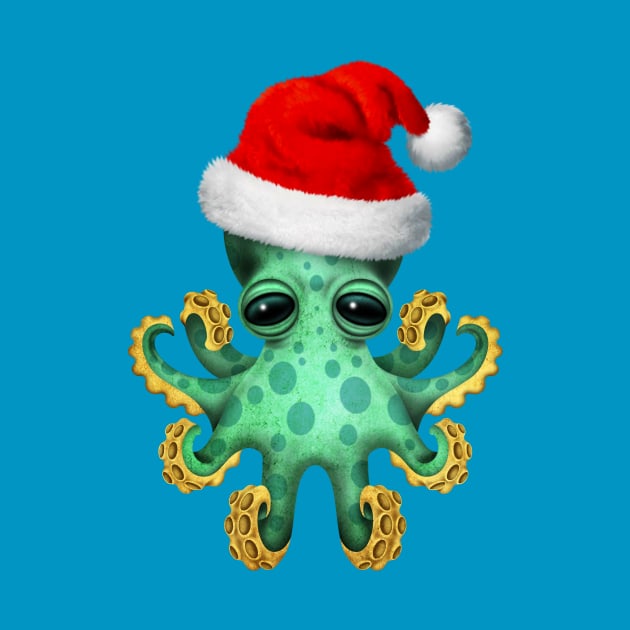 Green Baby Octopus Wearing a Santa Hat by jeffbartels