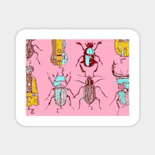 Eight Hurdy-Gurdy Beetles Pink Magnet