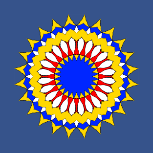 Sun and Mandala Shape in Primary Colors T-Shirt