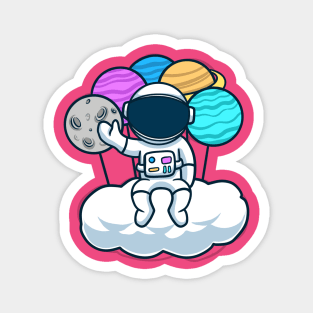 Astronaut Sitting On Cloud With Planet Balloon Magnet