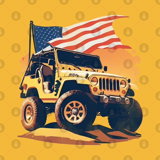Vintage Summer 4th of July Jeep Beach Sunset car by 8 Fists of Tees
