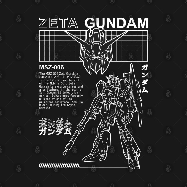 ZETA GUNDAM MSZ-006 BLACK WHITE STREETWEAR SHIRT by Gundam Artwork