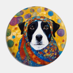 Gustav Klimt Style Dog with Colorful Scarf Pin