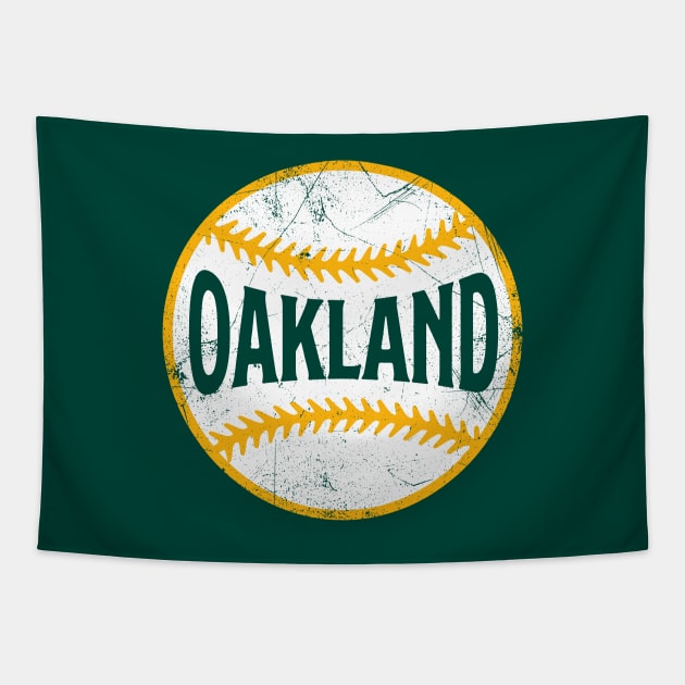 Oakland Retro Baseball - Green Tapestry by KFig21