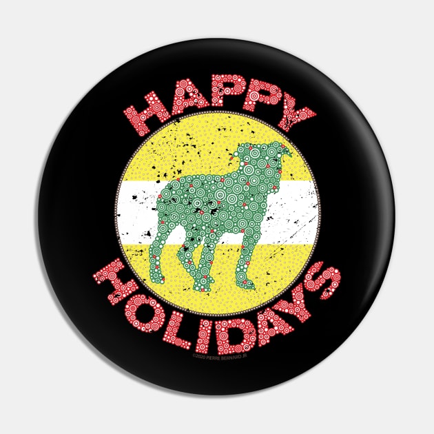 Happy Holidays Pitbull Circle Design Pin by pbdotman