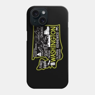 Washington cute map Tacoma Seattle Kennewick Spokane Phone Case