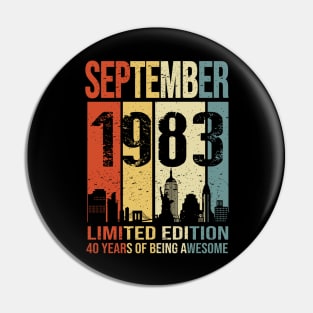 Made In 1983 September Years Of Being Awesome Pin