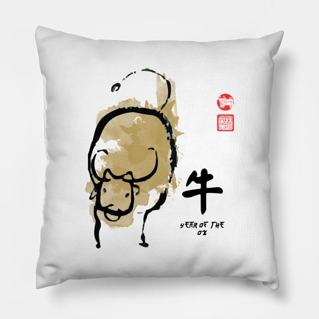 Year of OX Painting Seal Animal Chinese Zodiac Pillow by porcodiseno