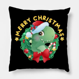 Cute Christmas Dinosaur With Santa Hat Pillow