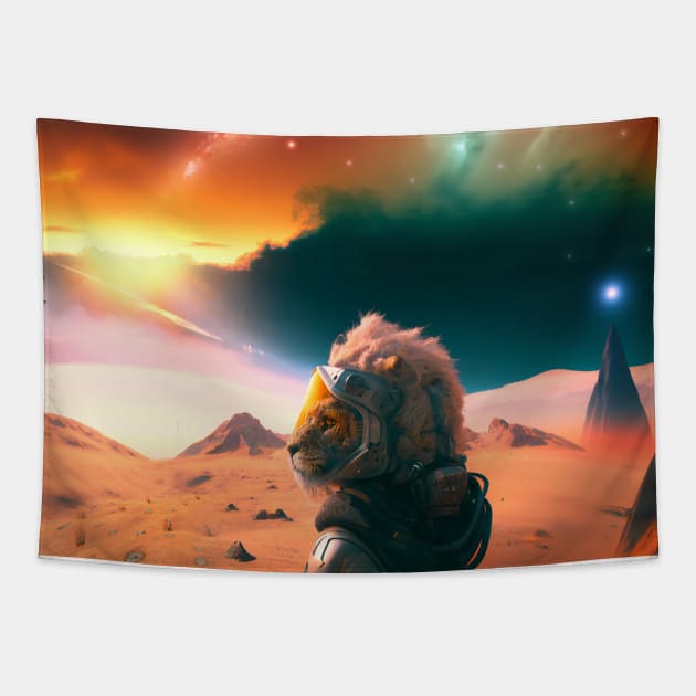 Lion Space Traveler 2 Tapestry by Pixelated Palette