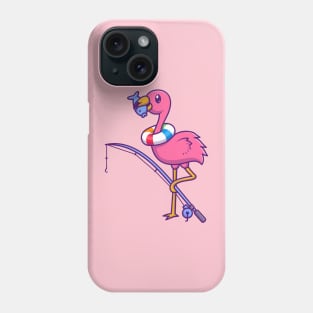 Cute Flamingo Eating Fish Cartoon Phone Case
