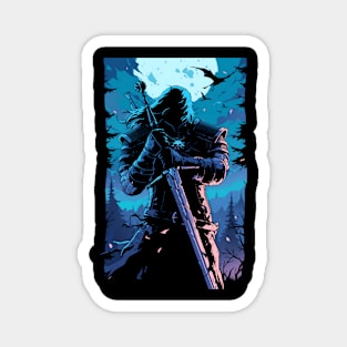 Lone Monster Hunter by a Moonlit Night - Witcher Magnet