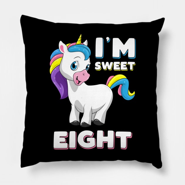 I'm eight Girl Shirt Sweet Unicorn 8th birthday Kids Party Pillow by ELFEINHALB