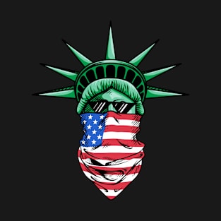 Statue of Liberty wearing a USA flag mask T-Shirt