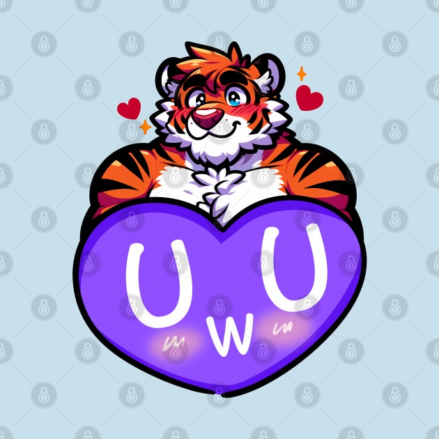 Blushing UwU Furry Anthro Tiger Heart by Blue Bull Bazaar