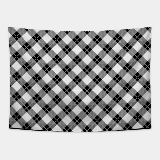 Diagonal Light Gray and Black Flannel-Plaid Pattern Tapestry by Design_Lawrence