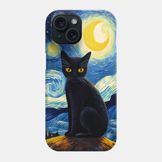 Starry Night Black Cat Phone Case by VisionDesigner