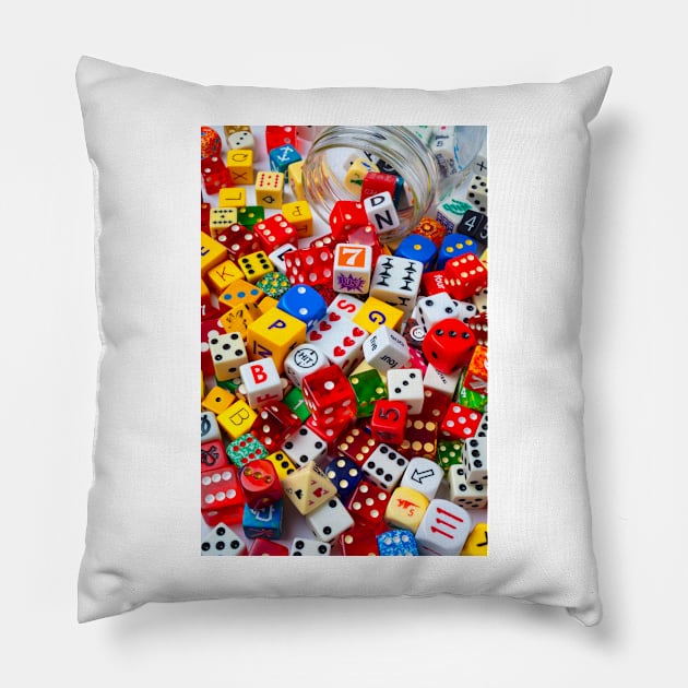 Colorful Pile Of Dice Pillow by photogarry