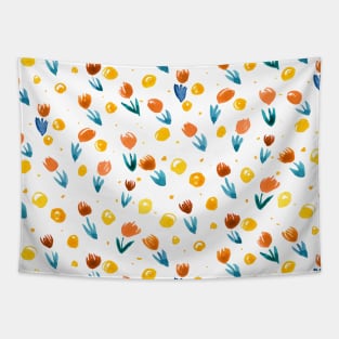 Watercolor tulips pattern - yellow and blue Tapestry