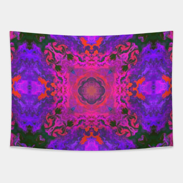 Psychedelic Kaleidoscope Square Purple Pink and Blue Tapestry by WormholeOrbital