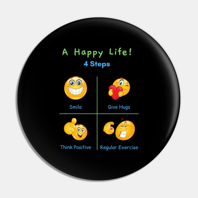 A Happy life! 4 steps - Think positive Pin by Shirtsmania