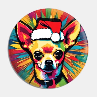 Chihuahua Wearing A Santa Hat Pop Art Puppy Pin
