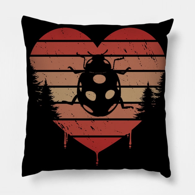 Cute Red Vintage Heart Ladybugs Valentine day Love Gift Idea Pillow by Lyume