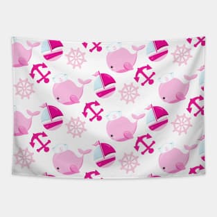 Pattern Of Whales, Cute Whales, Pink Whales Tapestry