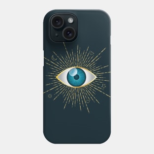 Aqua Blue Evil Eye Gold Eyelashes Sun Moon Star Nazar Mati Talisman Phone Case