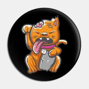 Zombie cat bring headstone Pin