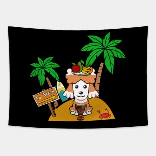 Funny poodle is on a deserted island Tapestry