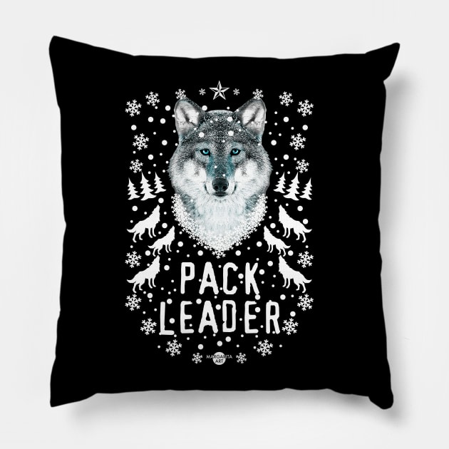 46 Wolf Pack Leader SNOW Merry Christmas Pillow by Margarita7