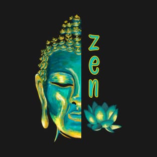 Zen Buddhist Digital Painting Blue & Yellow Buddha Lotus Art T-Shirt