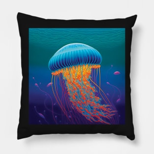 Blue and Orange Jellyfish Pillow