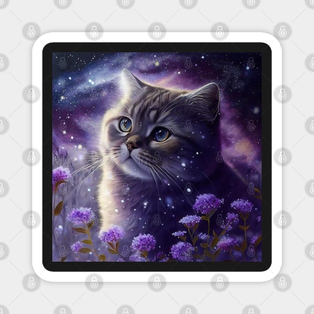 British Shorthair Kitten With Flowers Magnet by Enchanted Reverie