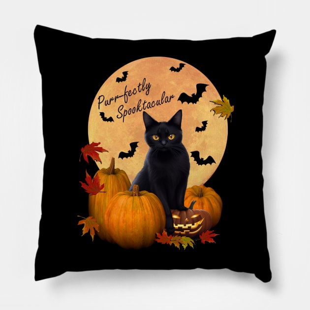 Black Cat Purr-Fectly Spooktacular Halloween Pillow by tamdevo1